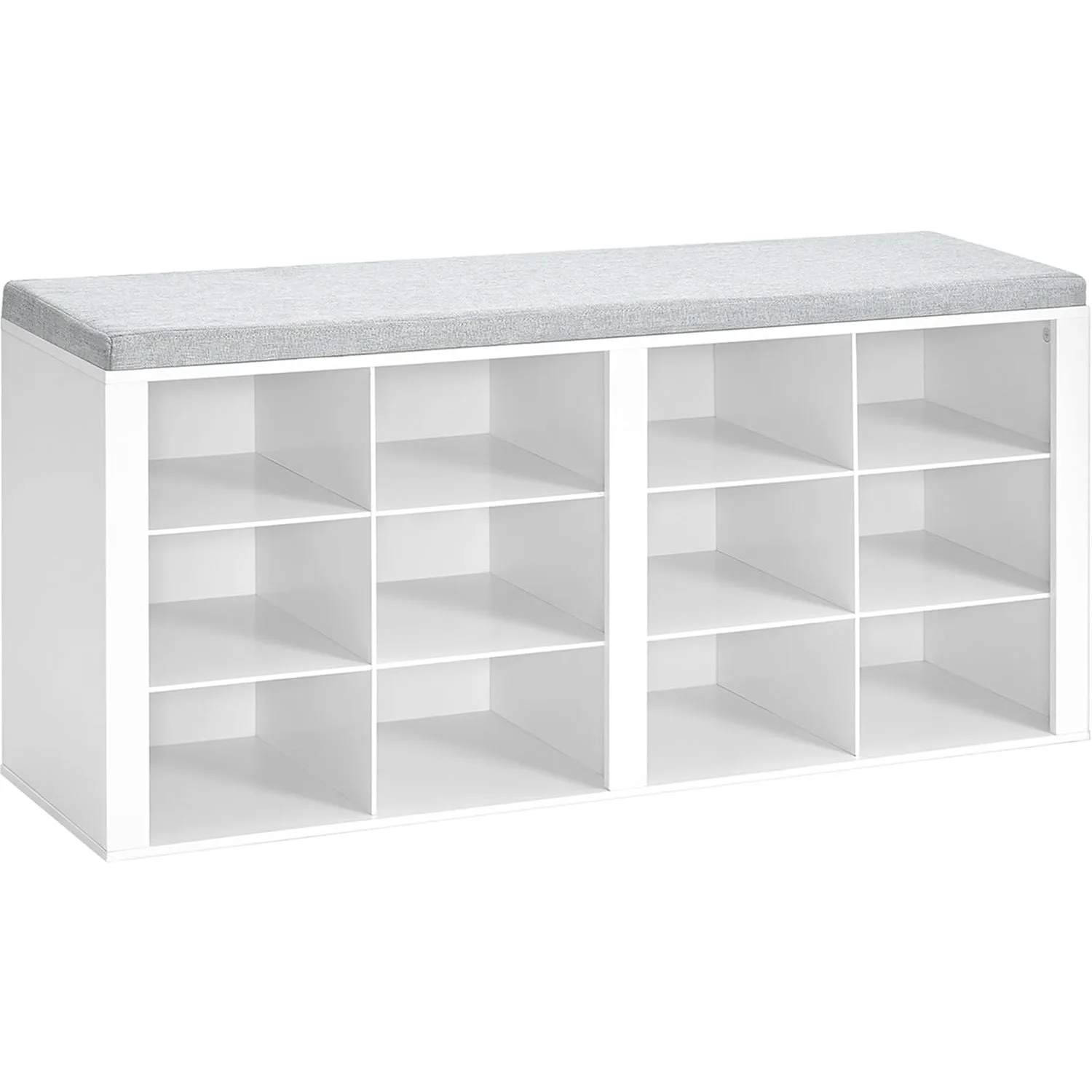 

Bench with Cushion, Entryway Storage Bench with 12 Cubbies, Cubby Shoe Rack with Adjustable Shelves Entryway, White