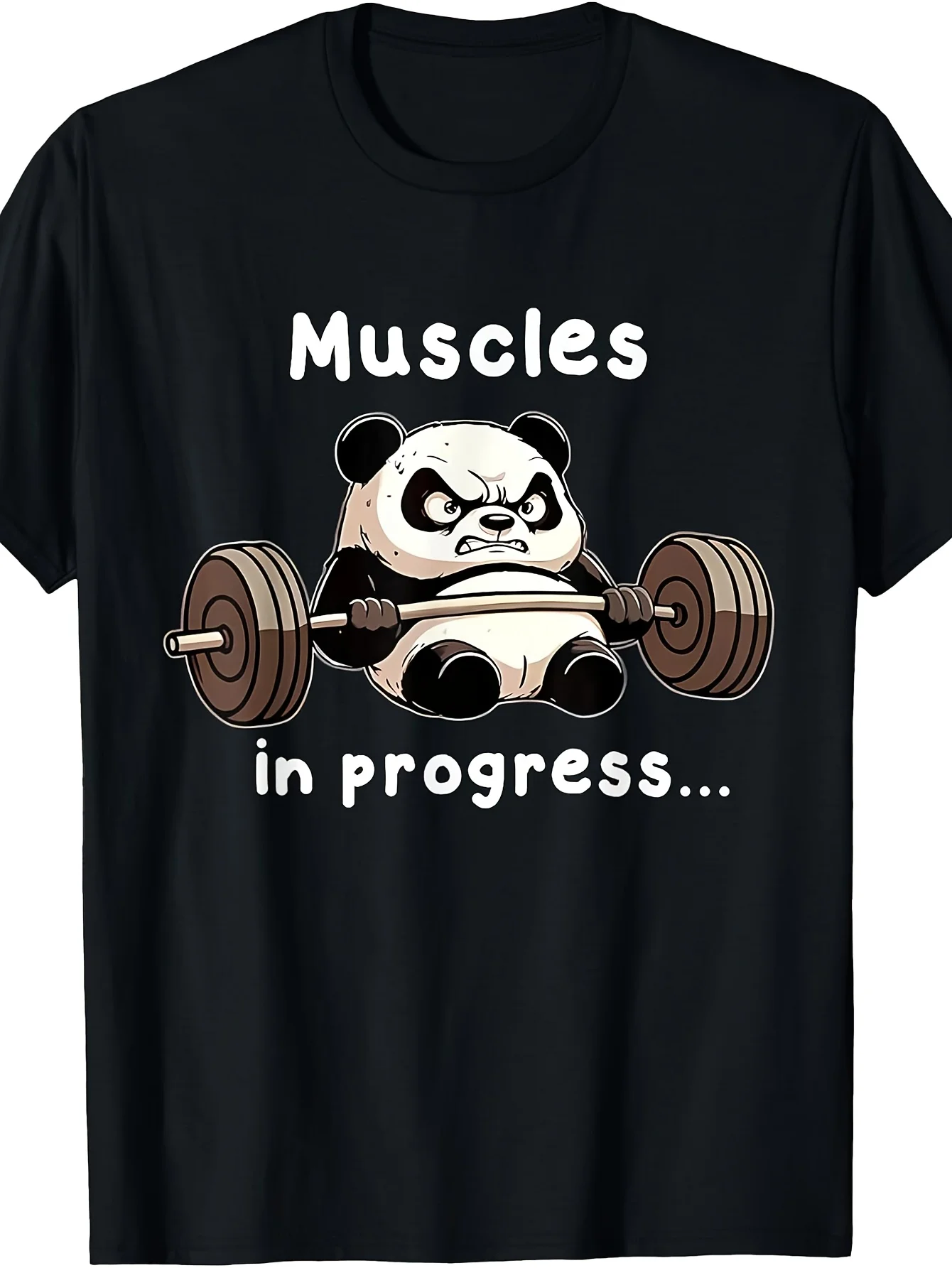 Fun Panda Weightlifting T-Shirt - Retro Fitness-Themed Crew Neck Training Shirt with a Weightlifting Panda Print, Suitable for Everyday Wear, Machine Washable Fitness Apparel for Strength Training and Casual Outfits