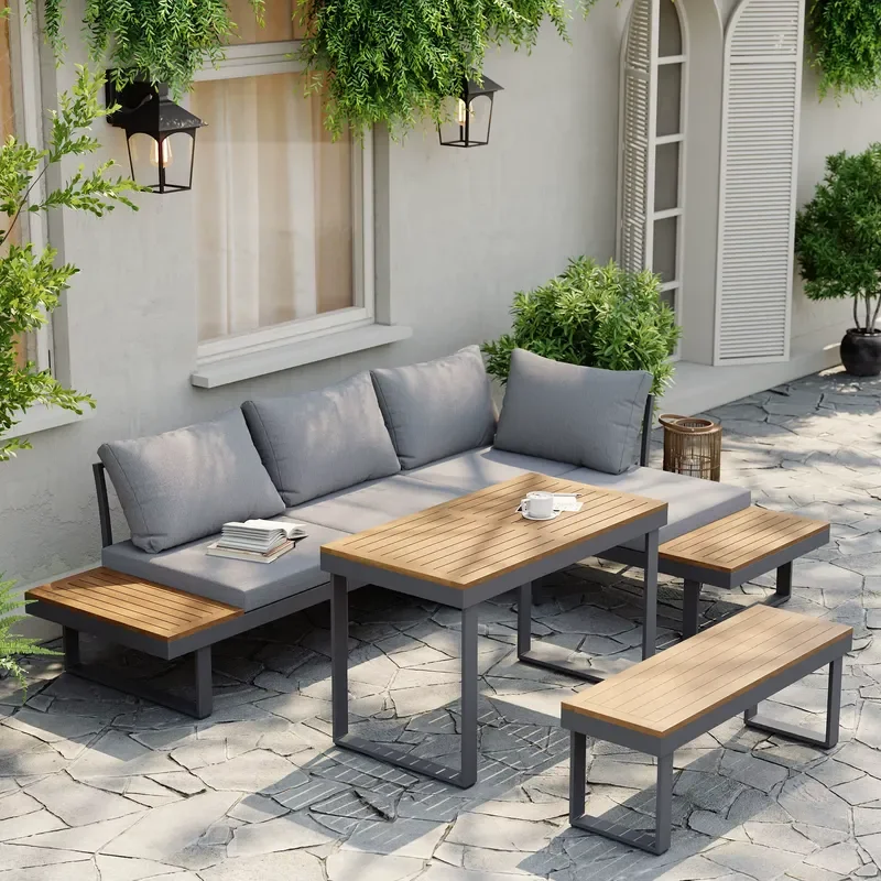 for  Modular Design Outdoor Furniture Set Aluminum Garden Sofa Combination Lounge Chair Set with Low and High Tables