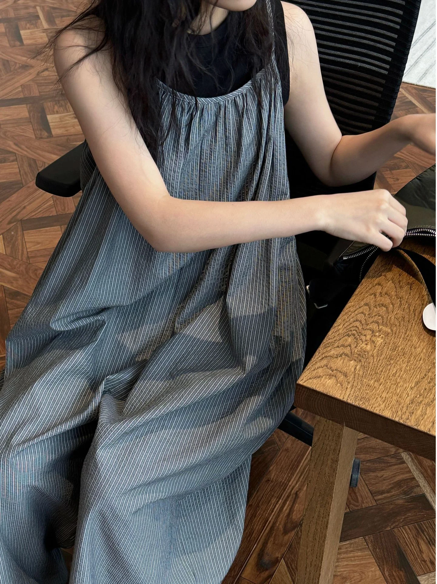 

Island Island Lazy Vintage Vertical Stripes One-Piece Suit Summer Commute Wide Leg Pants mid Waist Long Pants Ladies Suit