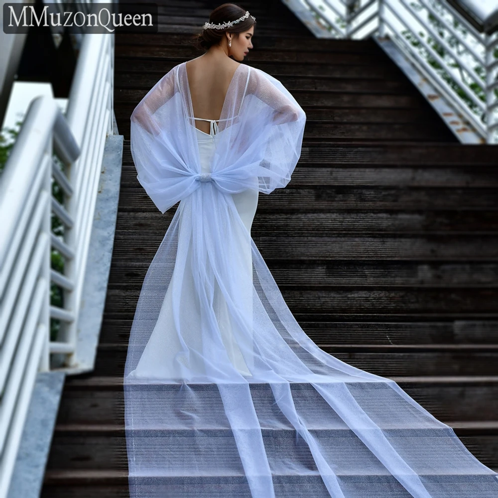 

TOPQUEE Sparkling Shawl For Wedding Bow Long Sleeve Top Bling Bling Capes For Bride Party Shrugs Cape Jacket DIY Customized MG04