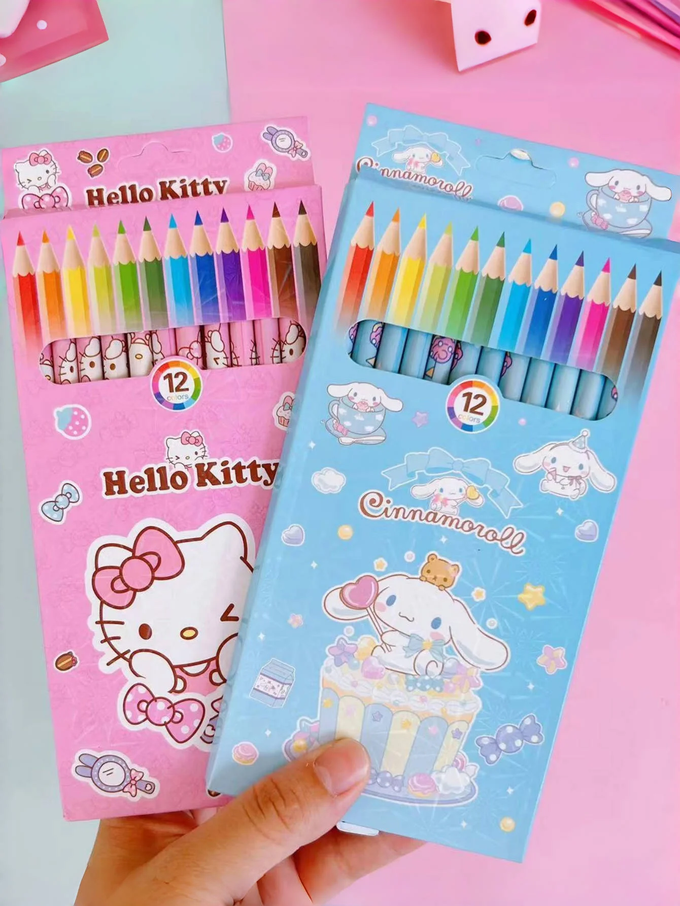12 قطعة/صندوق سانريو هيلوكيتي قلم رصاص ملون 12 لونًا | أقلام رسم جرافيتي ماي ميلودي سينامورول للوازم الفنية للطلاب #4