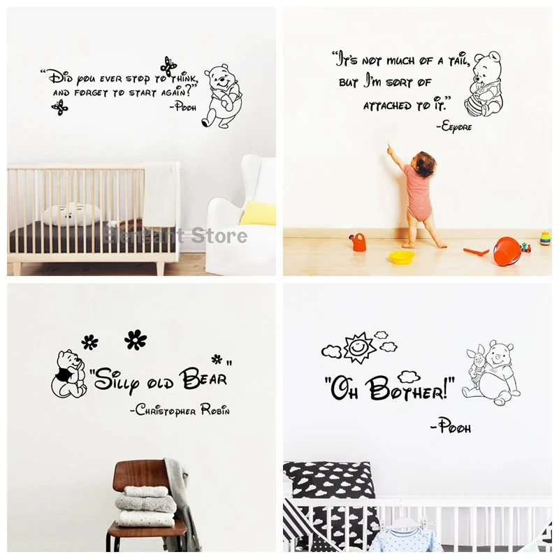 Winnie The Pooh Wall Sticker Winnie Quotes Vinyl Wall Decal Nursery Cartoon Kids Bedroom Baby Room Home Decoration Mural Decals