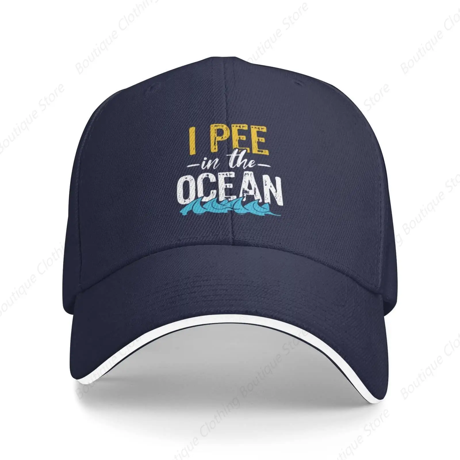 Funny I Pee in The Ocean Trucker Hat Fun Summer Baseball Cap Black Snapback Dad Hat