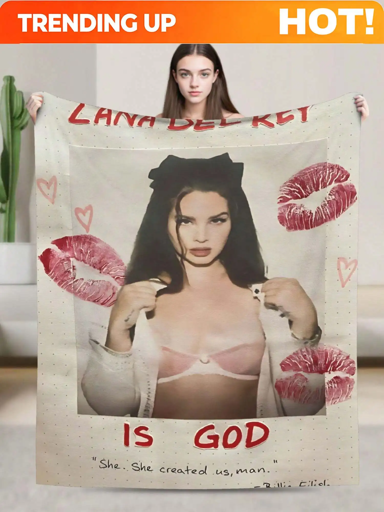 Customize 1pcs Soft Personalised Lana Del Merch Rey Flannel Thick Blanket, Suitable For Sofa, Bed, Living Room, Travel, Office,