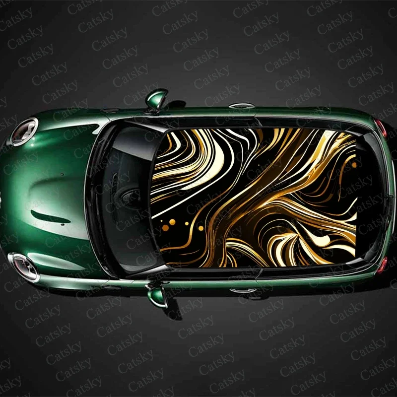 Abstract Gold Gradation Art Car Roof Sticker Wrap Racing SUV Accessories Packaging Painted PVC Custom Car Graphic Decal