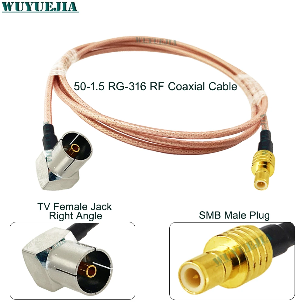 RG316 Coaxial Jumper Cable Right Angle TV Male to SMB Male Plug 50Ohm Low Loss RF Pigtail Wire For Wireless Radio Antenna System