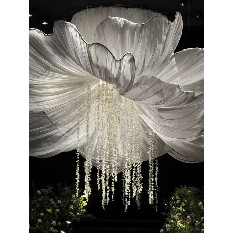 Giant Silk Organza Flower Garland Ceiling Hanging Blossom Decoration for Wedding Ceremony Stage Layout