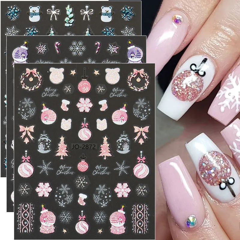 6 قطعة ملصقات أظافر ذهبية لعيد الميلاد شجرة عيد الميلاد ندفة الثلج المجسم كريستال كرة لاصقة شارات لفصل الشتاء السنة الجديدة مسمار ديكور فني #5