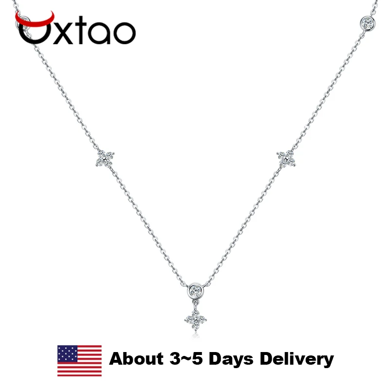 

OXTAO Plated 18k White Moissanite Choker Necklace D VVS1 For Women Real 925 Sterling Silver Four-leaf Necklaces Jewelry Making