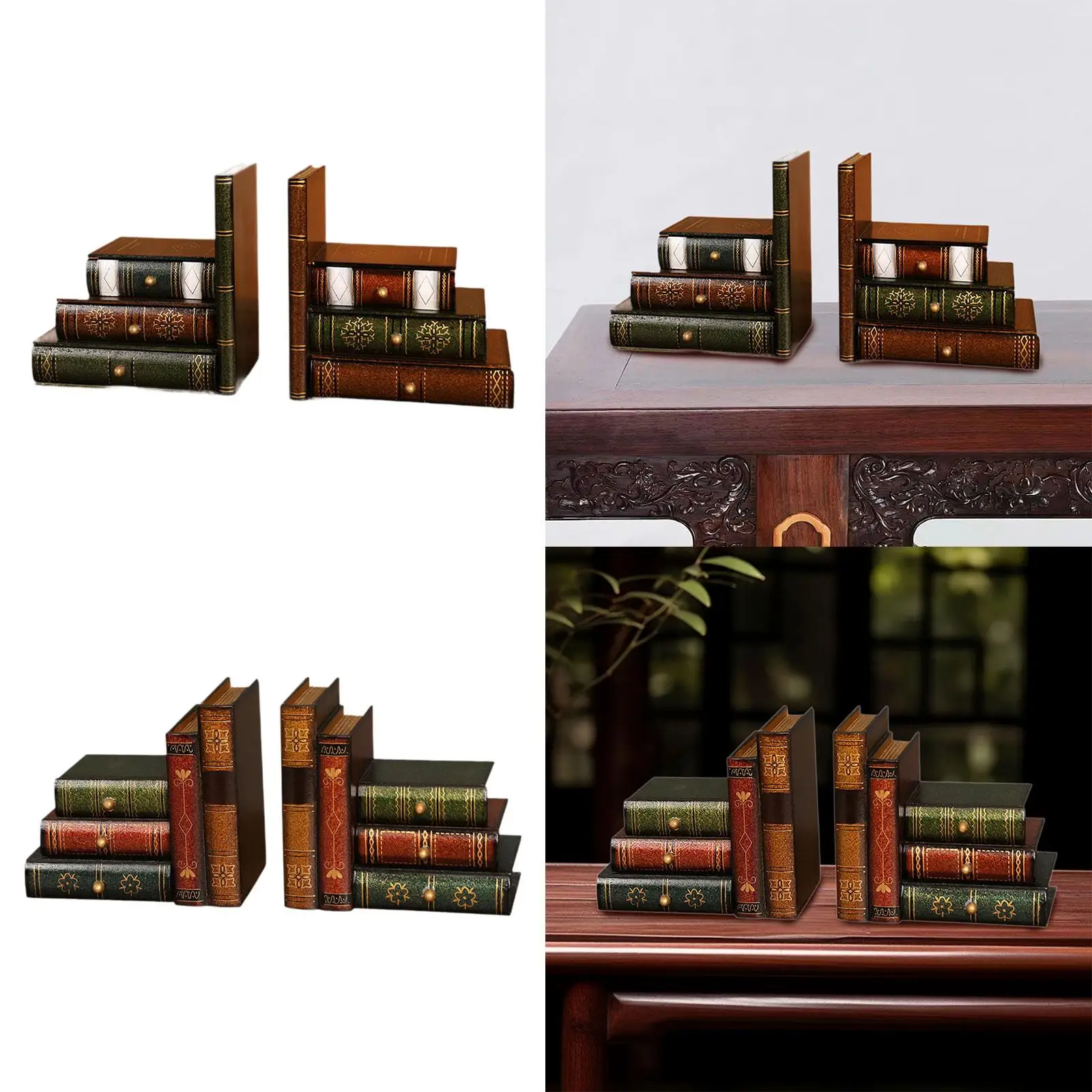 

2x подставки для книг из искусственного орнамента с ящиками, органайзер в европейском стиле, держатели для книг для настольной книжной полки, гостиной, кафе, школы