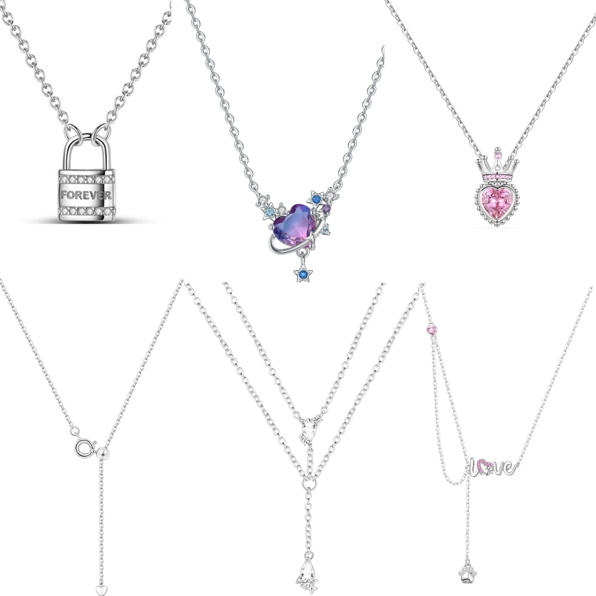 

925 Sterling Silver Purple Infinite Love Heart Planet Necklace Pendant Necklace for Women Birthday Gifts Fashion Fine Jewelry