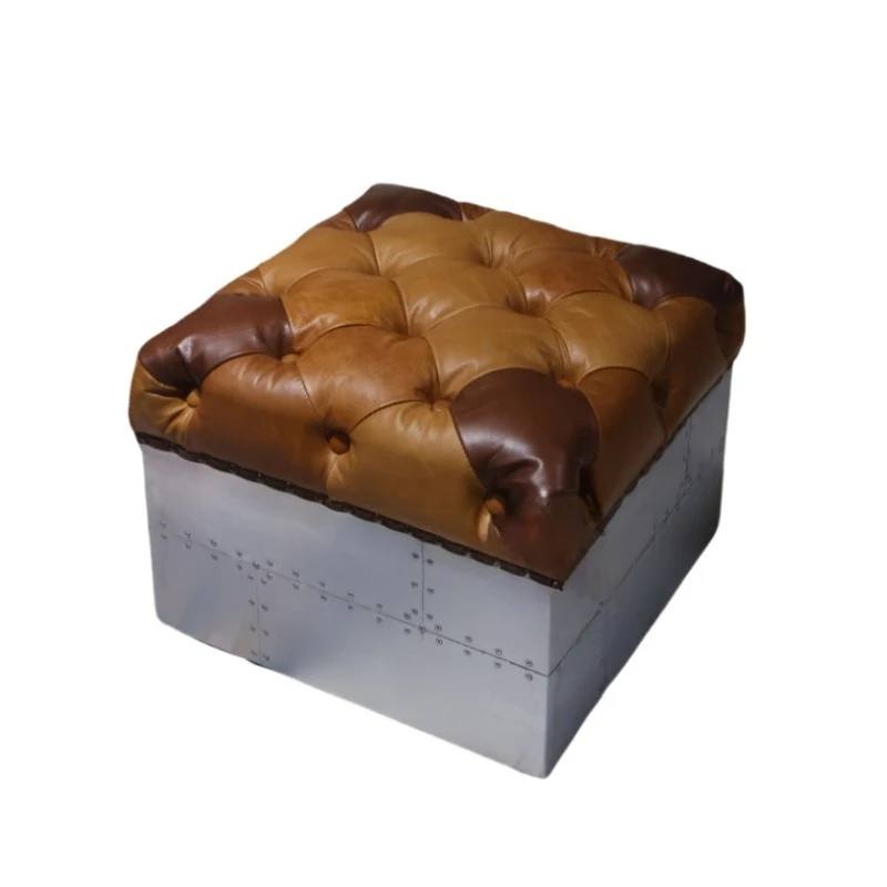 Leather low stool shoe changing stool metal aluminum leather pedal living room bar