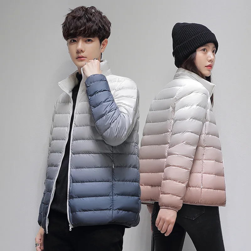 Winter New Fashion Men High Quality Warm Down Coats Korean Style Black Gradient Chic Loose Casual Basic Light Weight Jacket Male