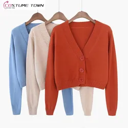 Cardigan sottile lavorato a maglia a maniche lunghe francese primavera e autunno 2023 nuovo stile semplice scollo a v bianco Top corto