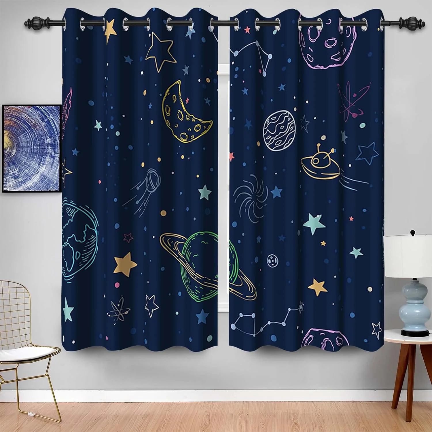 Outer space Galaxy Galaxy Universe Funny Kids Boys Child Light Filtering Drapes Decor 2 Panels Curtains For Bedroom Living Room