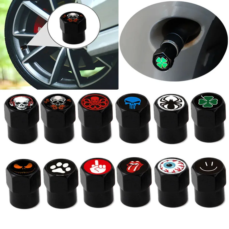 4 Pcs Car Tire Valve Caps Style Tire be dust-proof Valve Cap Aluminum Tire Wheel Stem Air Valve Caps Car Universal Accessories