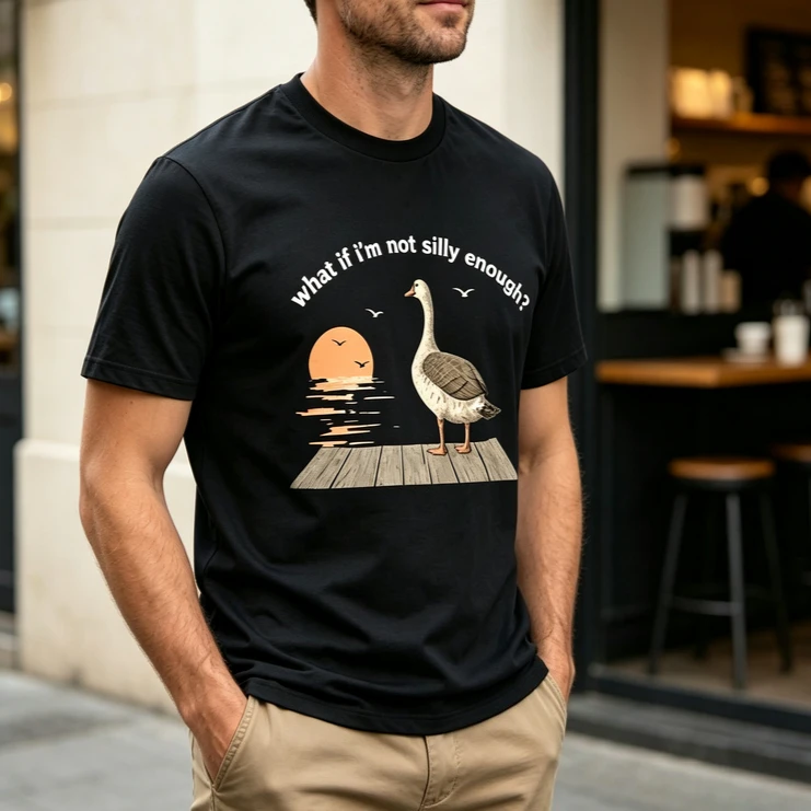 Funny Goose T Shirt What If Im Not Silly Enough Sunset Dock Graphic Tee Casual Short Sleeve Cotton Tshirt Vintage Animal Tops