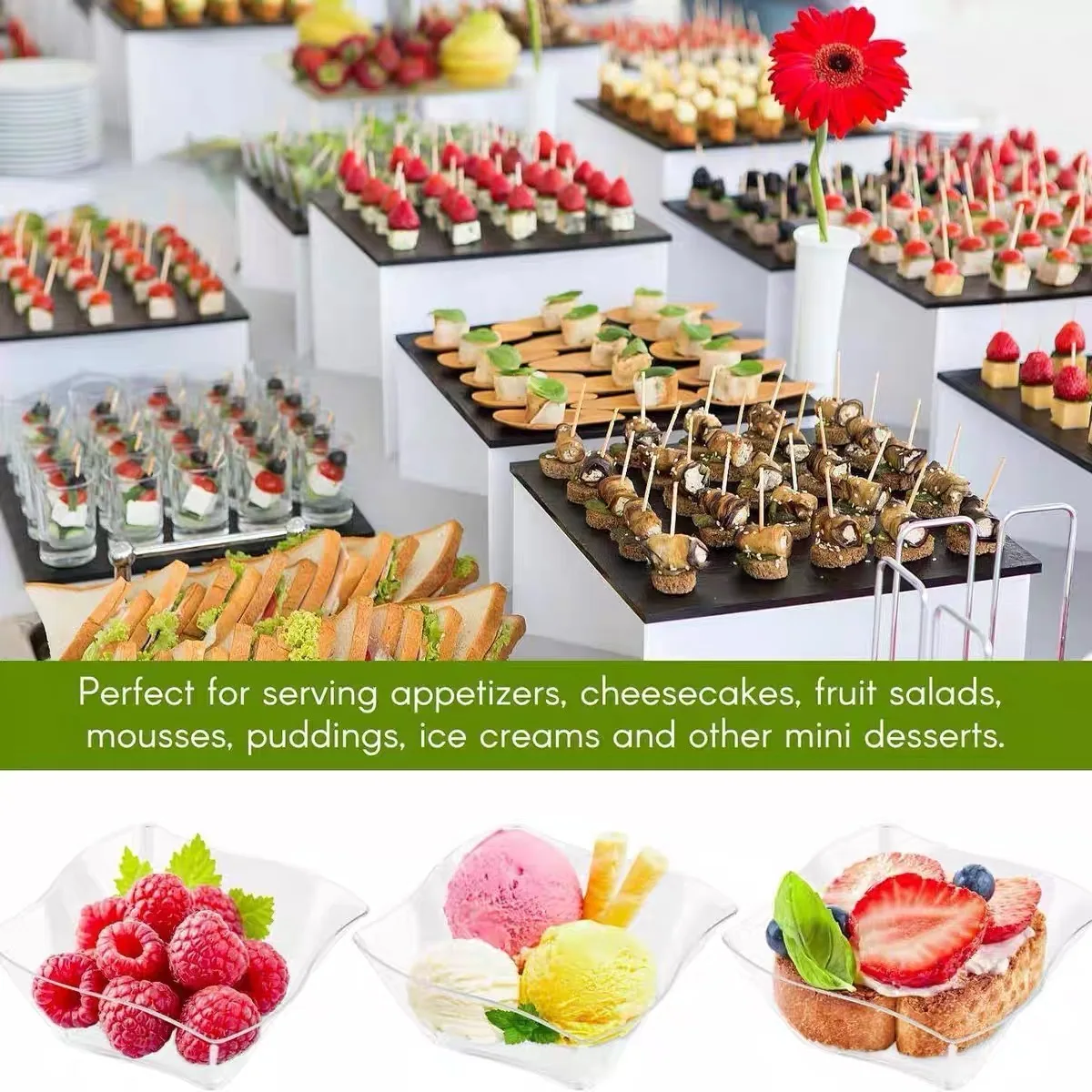 Hard Plastic Transparent Sauce Dishes, Dessert Dishes, Crystal Dishes, Mousse Cups, Cake Cups, Square Cups, Dessert Table Slanted Mouth Pudding Jelly Cups, Party Dessert Table Disposable Plastic Cups, 140ml, 100Pcs