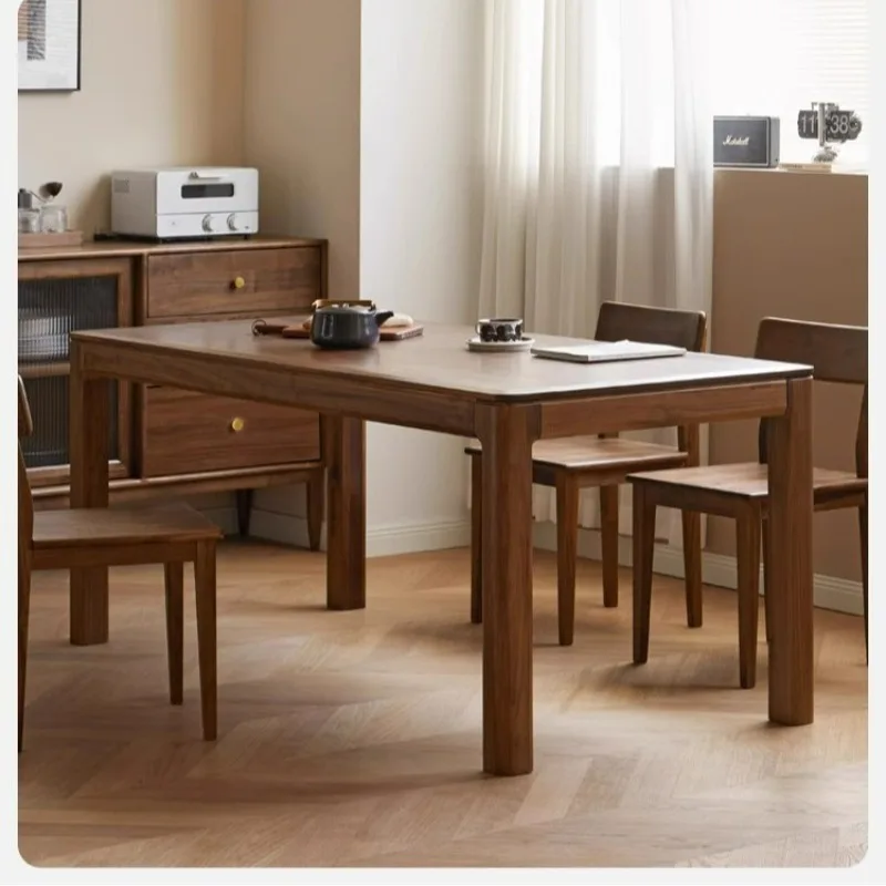 Massivholz-Esstisch, nordamerikanischer schwarzer Walnuss, einfacher Esstisch, Restaurant, Zuhause, gerades Bein, großer Bretttisch, modern