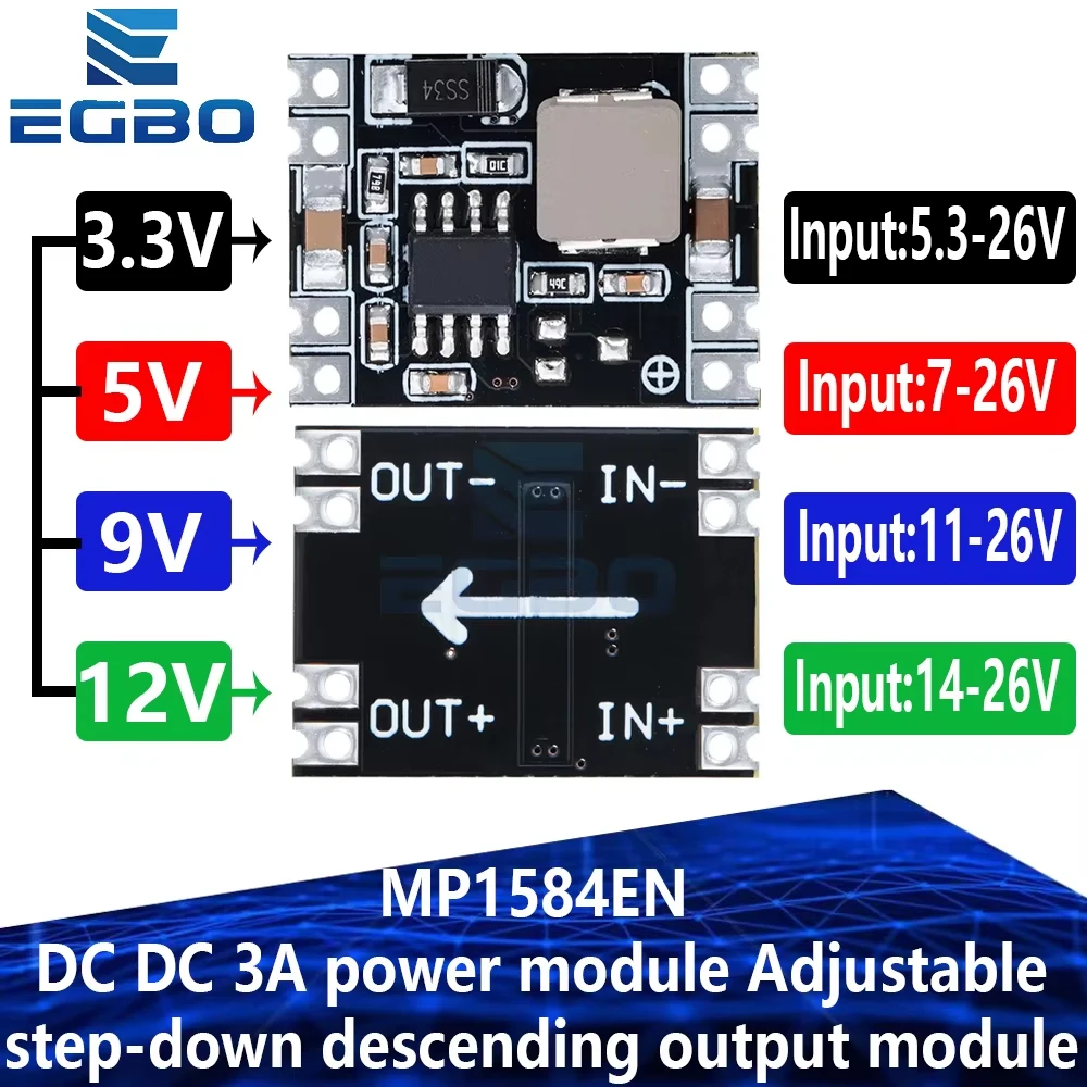 1 ~ 5PCS 3.3V 5V 9V 12V módulo de potência ajustável MP1584EN DC DC 3A módulo de saída descendente step-down LM2596
