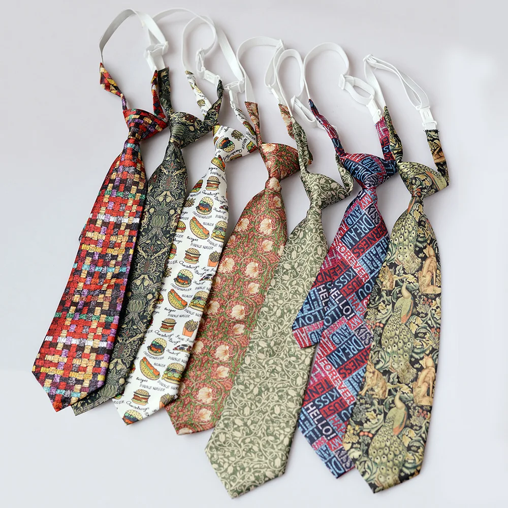 

Новые модные повседневные ленивые галстуки с принтом, женские студенческие короткие галстуки с цветочным принтом для школьников, коричневый, зеленый галстук на шею, униформа, галстук