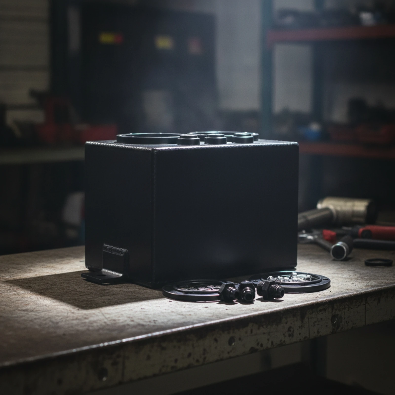 Surge Tank with Fittings Aluminum Fuel Surge Tank Black Welded for Car Builders, Racing, Engine Bay