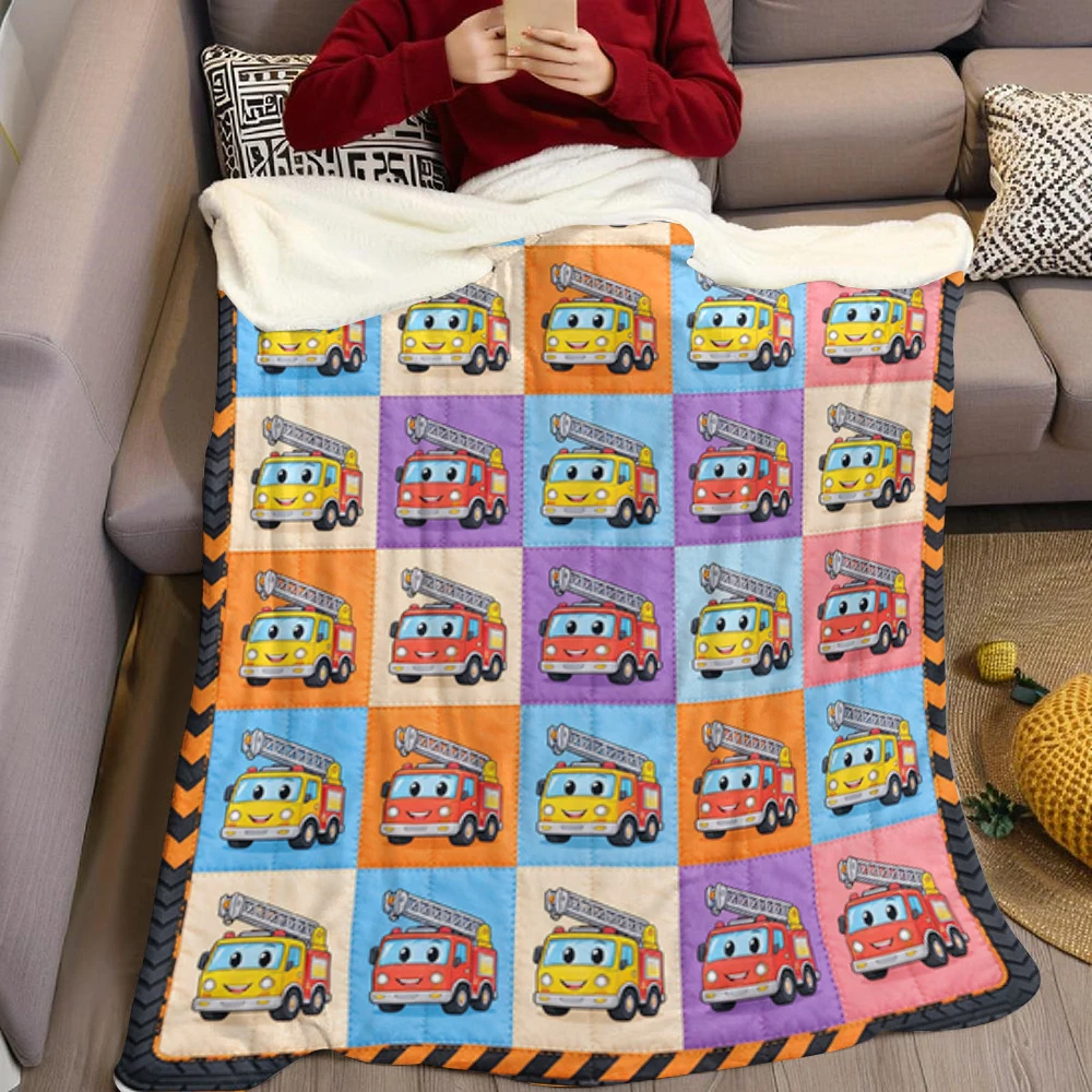 Red Fire Truck Stripe Bolt Flannel Blanket Perfect for Sofa Office Bed Travel Sleep Read Relax Camping Four Season Use