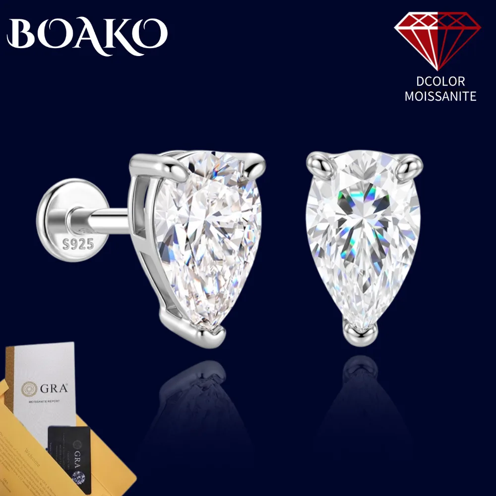 Pendientes de Moissanita BOAKO para Mujer, Plata 925, Forma Grande, Moissanita Plana, para Bodas, para Perforaciones Helix