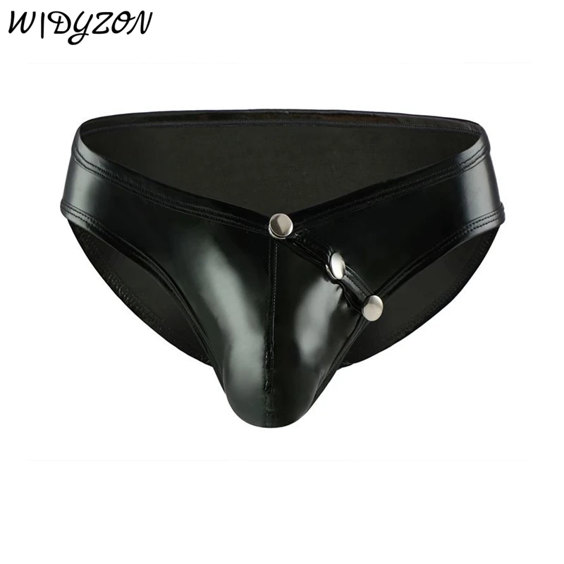 

Мужские трусы брифы из искусственной кожи, черные трусы слипы, сексуальное нижнее белье для мужчин, гей-трусы