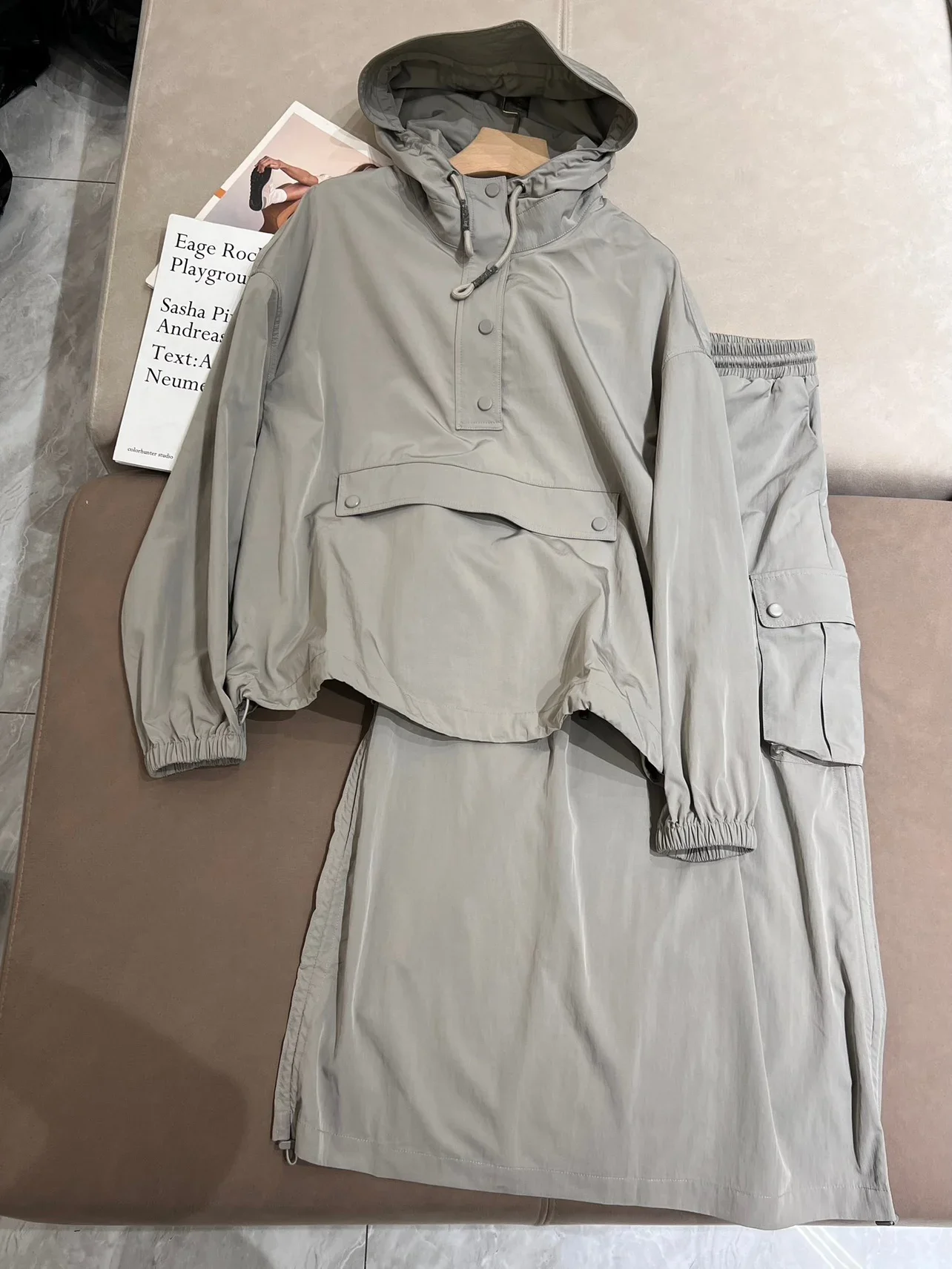 Women's Hooded Set 2024 New Autumn Winter Drawstring Loose Casual Jacket or Elastic Waist Skirt