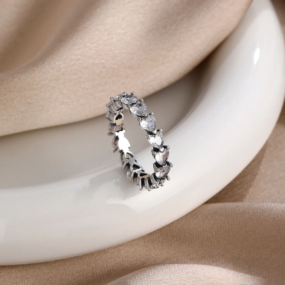 925 Silver Flower Heart-Shaped Shiny Zircon Stackable Women's Ring, Suitable for Daily Parties Fashionable and Exquisite Jewelry