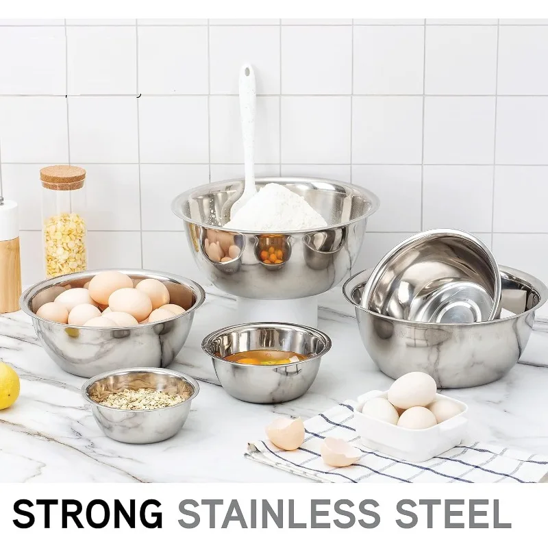 Set of 5 Stainless Steel Mixing Bowls for Kitchen Baking Salad Vegetable Preparation Durable Nesting Design