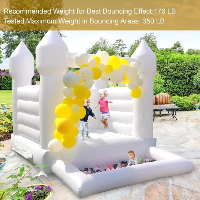 White Bounce House Castle with Ball Pit Commercial Grade PVC Toddler Bounce House Inflatable Small Bounce House with Blower