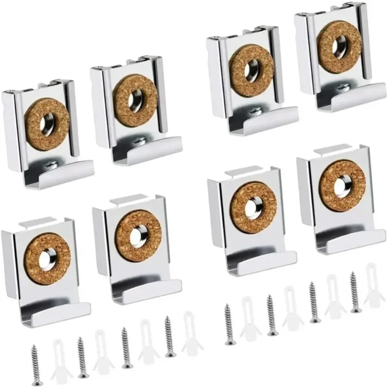 Frameless Clips Mounting Hanger Clamp Wall Brackets Clamps  Kitchen Living Room for 4pcs Chrome Mirror Wall Hanging Fixing Kit