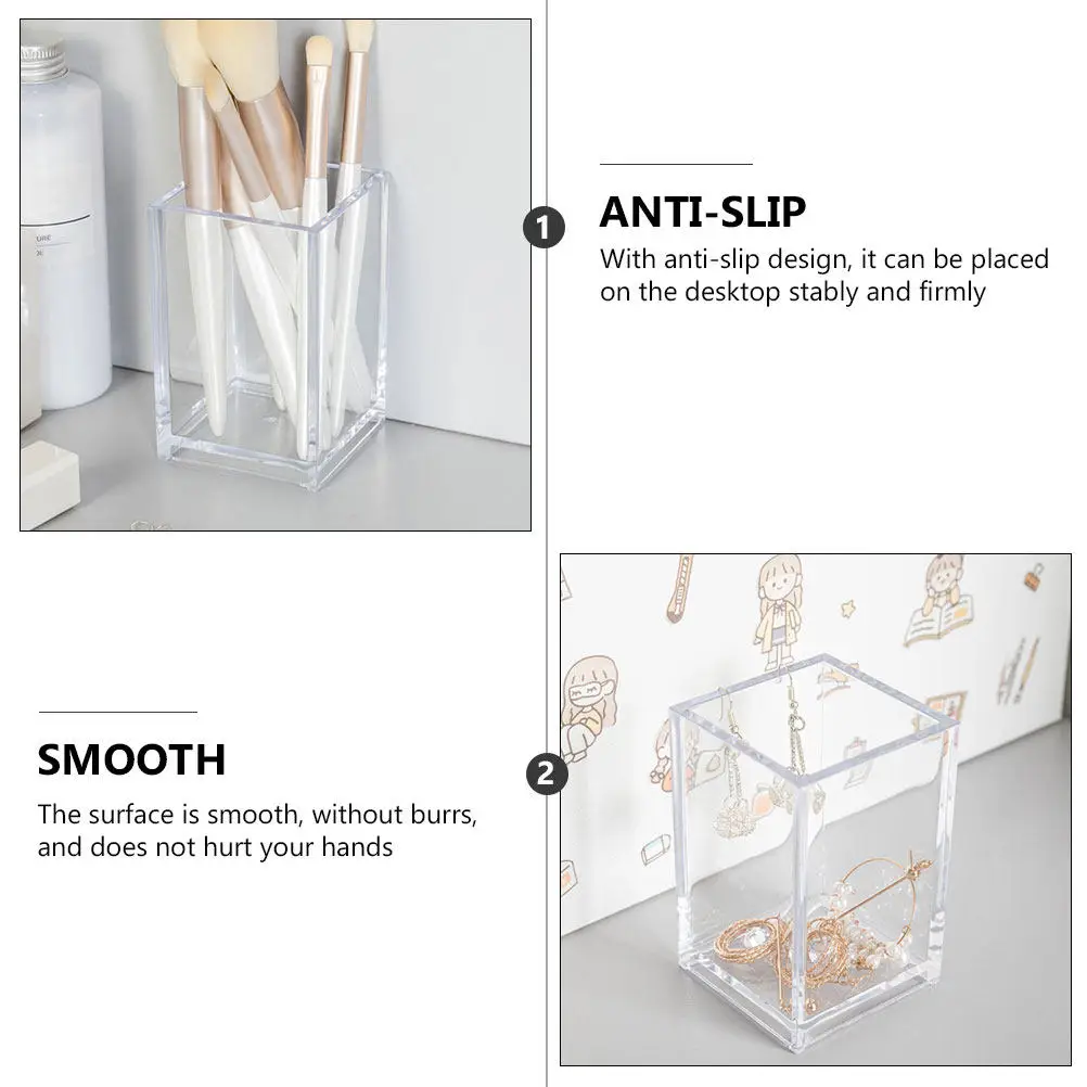 2Pcs Pen Holder Desktop Storage Buckets Transparent Stationery Organizers Office Pencil Cases Stable Anti-Slip Desktop Pen Pots