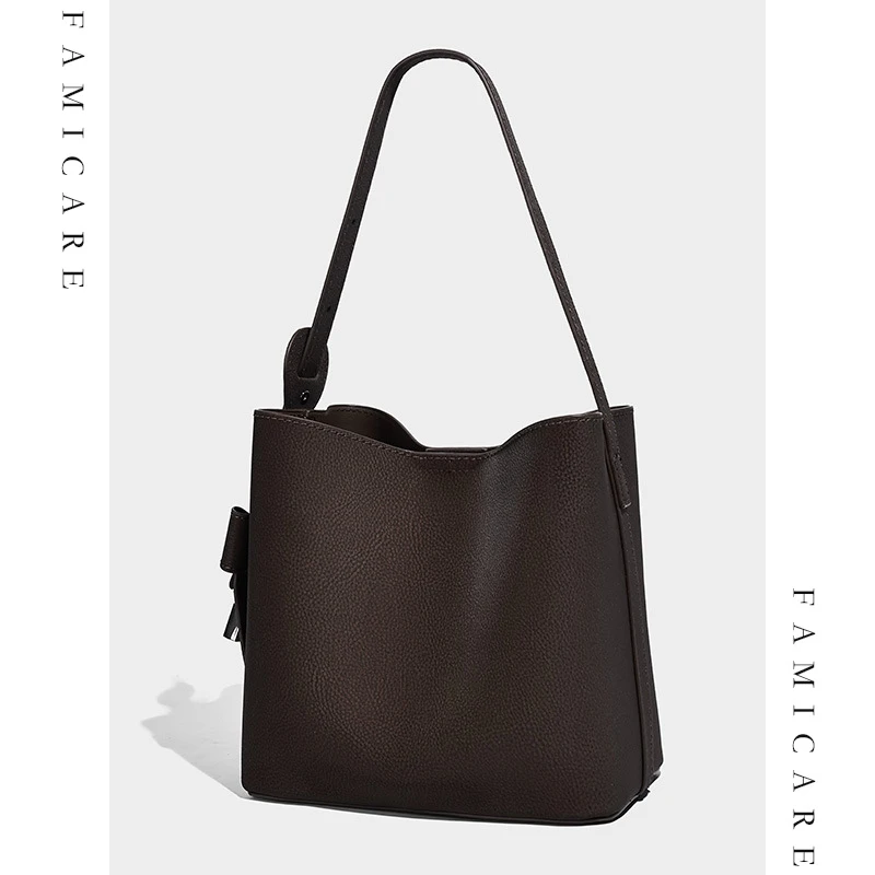 

Новинка 2023 года, сумка-ведро из искусственной кожи, винтажная уникальная просторная сумка через плечо на одно плечо, женская изысканная прочная минималистичная сумка