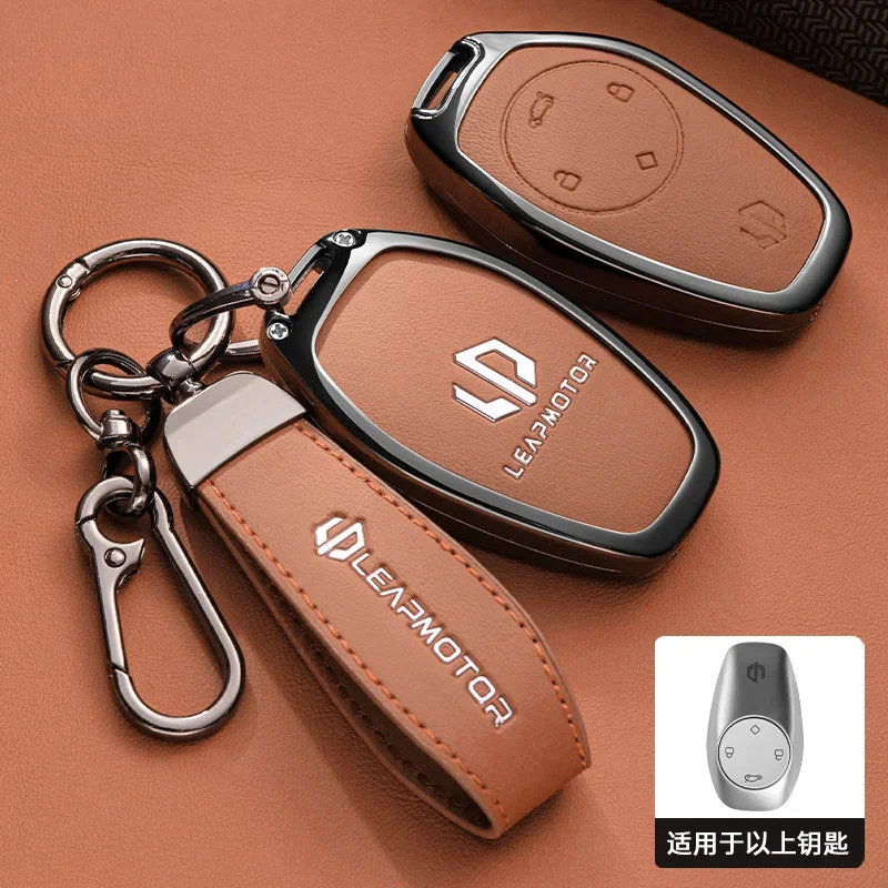 Car Accessories Zinc Alloy Leather Key Case Holder Cover Chain For Leapmotor C16 C11 C10 C01 B10 T03 S01 Smart Remote FOB Key