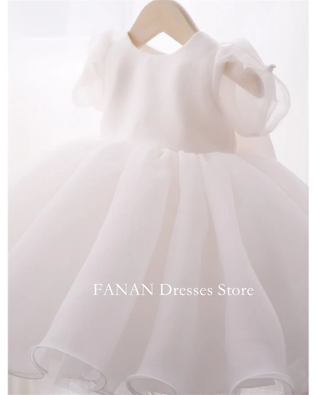 FANAN-Vestido de Baile Elegante Princesa Organza para Crianças, Vestidos Bonitos Flower Girl, Laço Branco, Festa de Aniversário, Primeira Comunhão