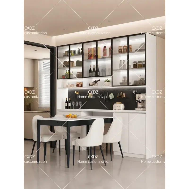 Solid Wood Dining Side Cabinet Wall Mounted Storage Unit Integrated Locker for Small Apartment Sundries Organizer Furniture