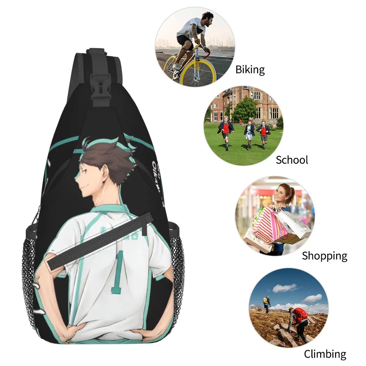 Haikyuu-mochila cruzada Toru Oikawa, bolso de pecho a la moda, mochila de hombro de Anime japonés, mochila de día para senderismo, viaje y ciclismo