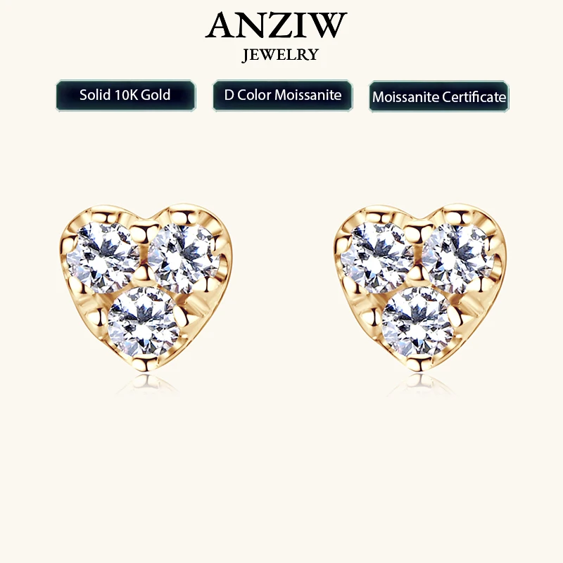 

Solid 10K Yellow Gold Moissanite Earrings for Women Super Mini Heart Studs Earrings Piercing Ear Wedding Engagement Jewelry Gift