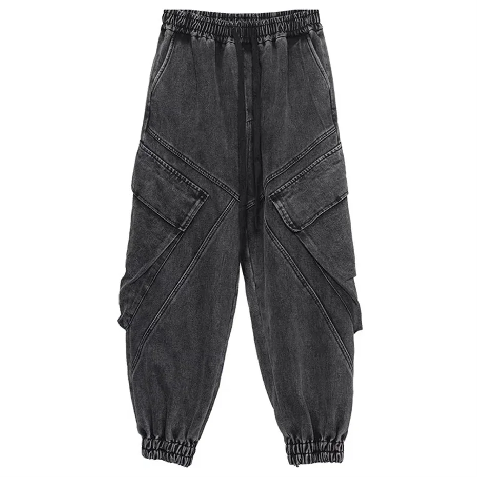 2025 فضفاض الجينز الرجال فاسق الهيب هوب أسود رمادي الدنيم Sweatpants غسلها Vintgae الشارع السراويل البضائع غير رسمية Pantalones Hombre #6