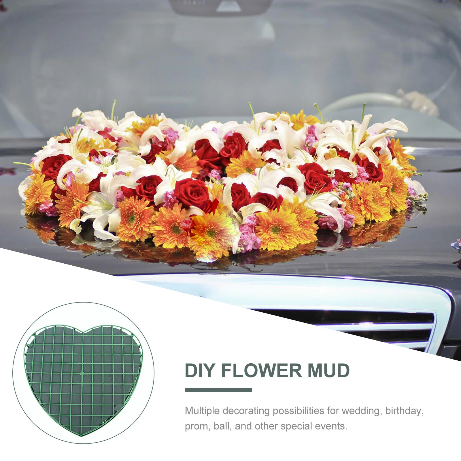 

1pc Car Front Floral Decoration Bride Wedding Flowers Arrangement Supplies Foam Accessories Suction Cup Leak-Proof Easy Install