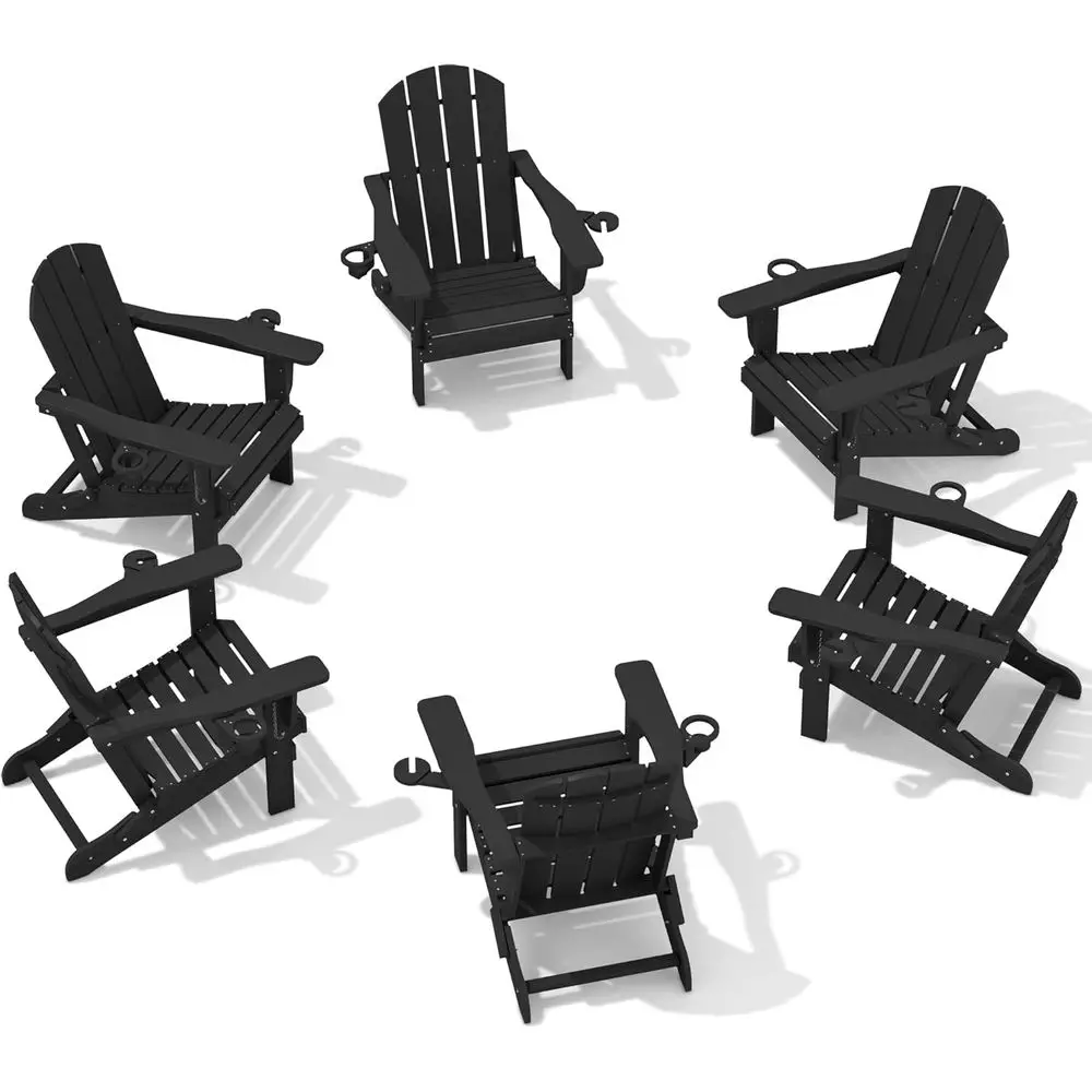 

Черный комплект из 6 стульев Adirondack из композитного HDPE с двойными подстаканниками