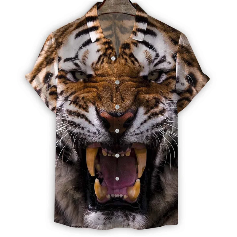 Hawaii Shirts 3d Print Tiger Mens Short Sleeve Blouse Holiday Party Tops Oversized Tee Shirt For Womens Clothes Harajuku Camisa