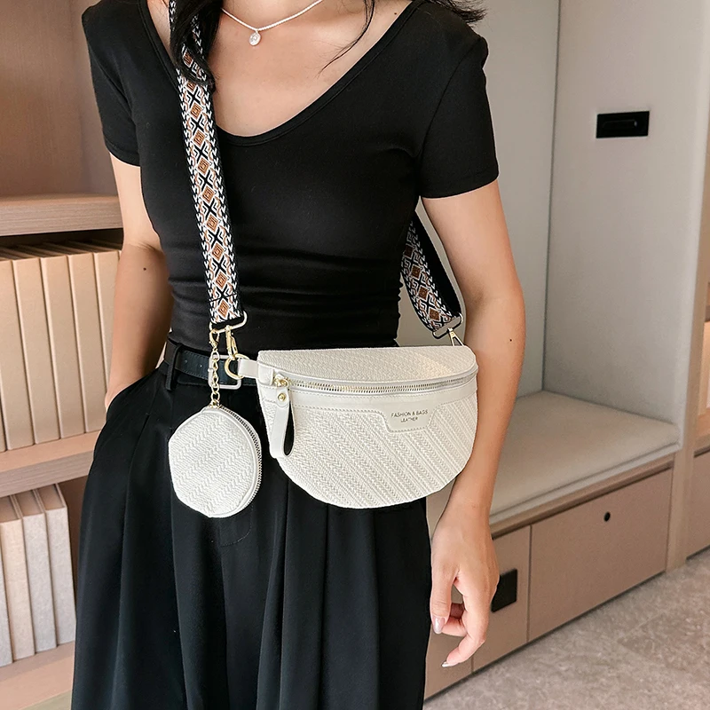 Crossbody Bag for Women Casual Fashion Solid Color PU Leather Chest Bag Female Luxury Brands Designer Wide Strap Purse