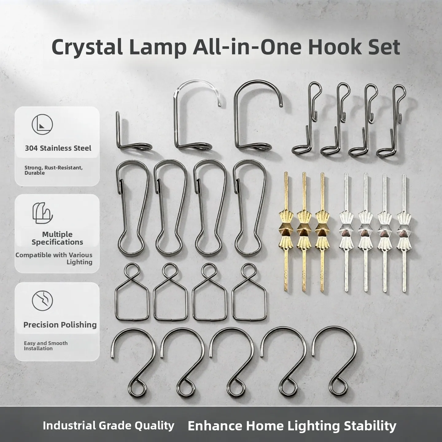 Crystal Light Fixture 304 Stainless Steel round Tube Fixed Clamp Clothesline Hook Home Decorative Curtain Pearl Accessory