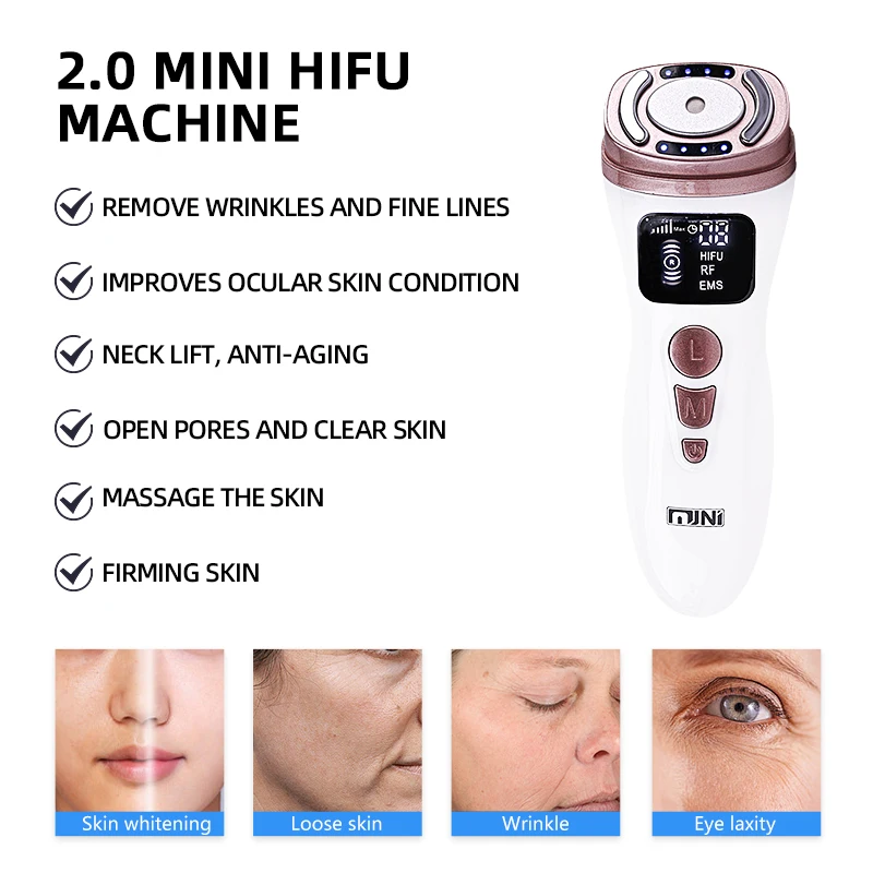 2 geração mini máquina de ultrassom hifu fadiofrecuencia ems microcorrente elevador firme aperto da pele rugas lesen beleza
