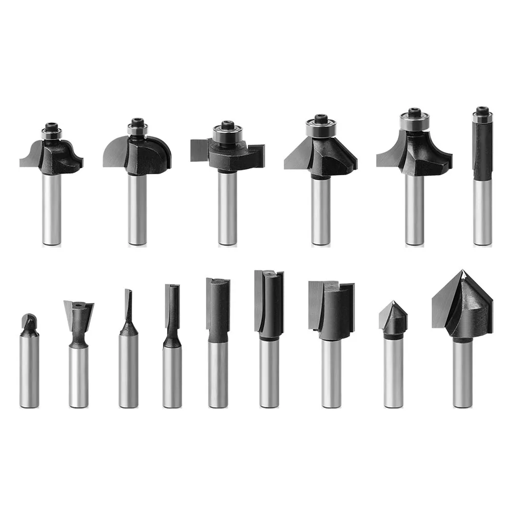 

Power Tools Router Bits 15pcs 8mm Easy Storage For Trimming Engraving Milling Cutter Set Replacement Accessories